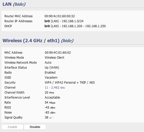 router tomato wifi state